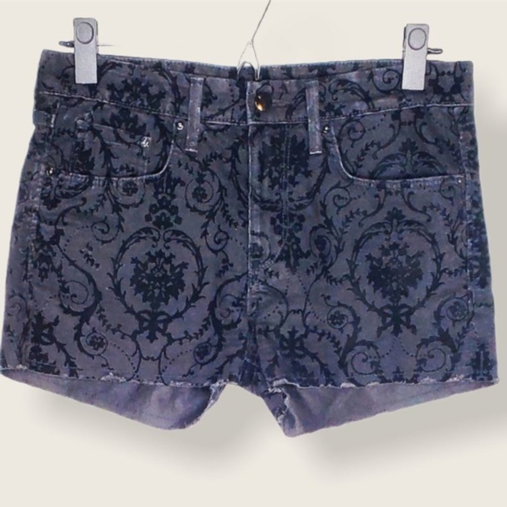 H&M Denim velvet paisley cut off shorts